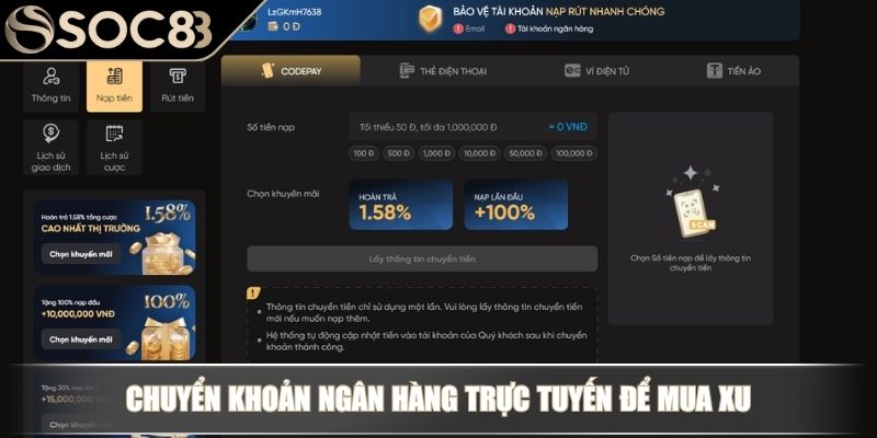 Chuyển khoản ngân hàng trực tuyến để mua xu