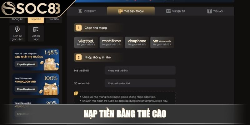 Nạp tiền bằng thẻ cào