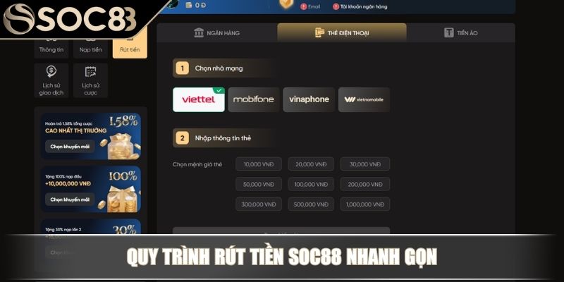 Quy trình rút tiền Soc88 nhanh gọn