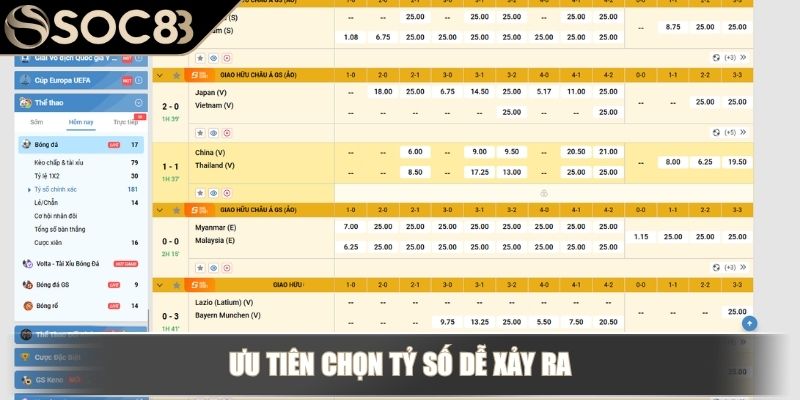 Ưu tiên chọn tỷ số dễ xảy ra